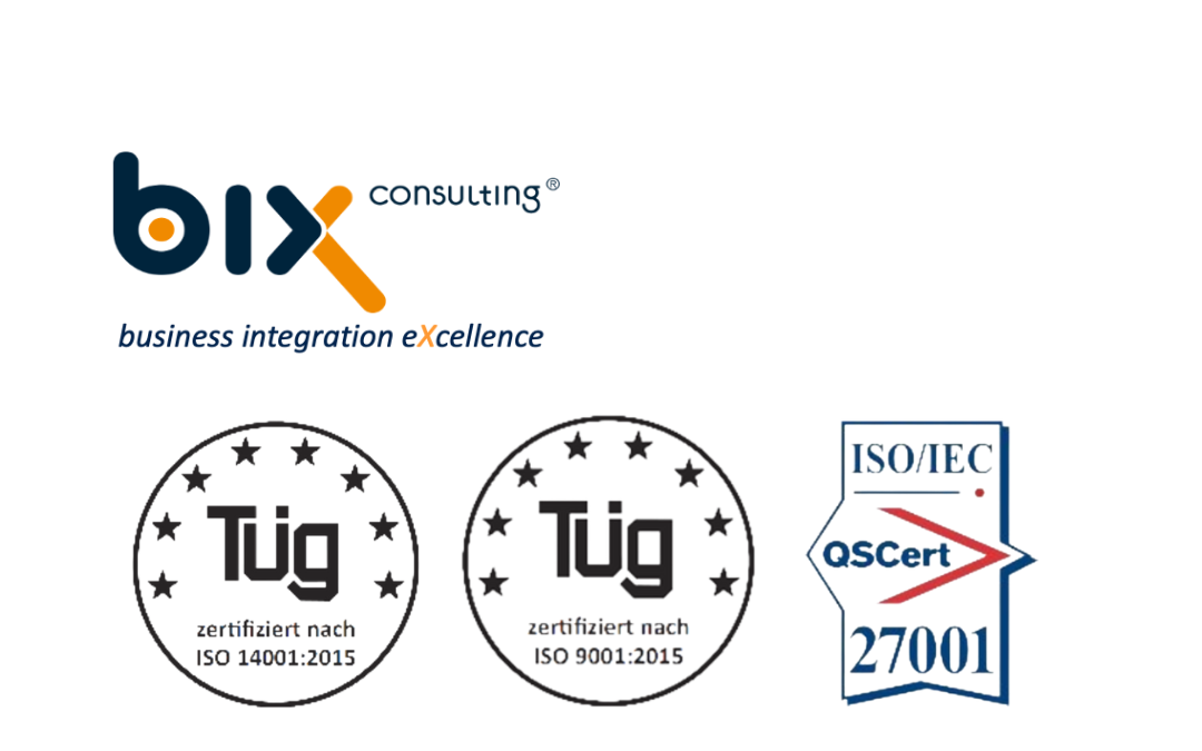 Die biX Consulting erhält erneut Zertifizierungen zu den anerkannten Normen – ISO 9001, ISO/IEC 27001 und ISO 14001